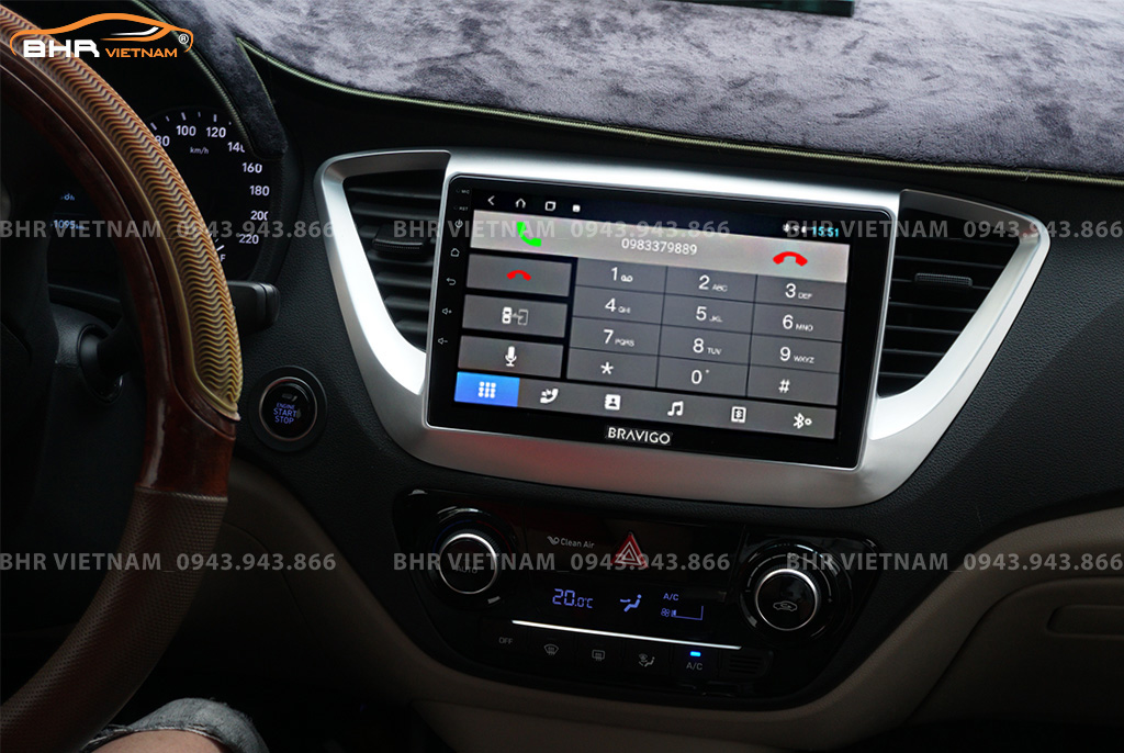 Kết nối điện thoại trên màn hình DVD Android Bravigo Air 2 Hyundai Accent 2017 - 2020