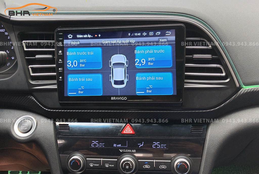 Màn hình DVD Android Bravigo Air 2 Hyundai Elantra 2016 - nay tích hợp cảm biến áp suất lốp