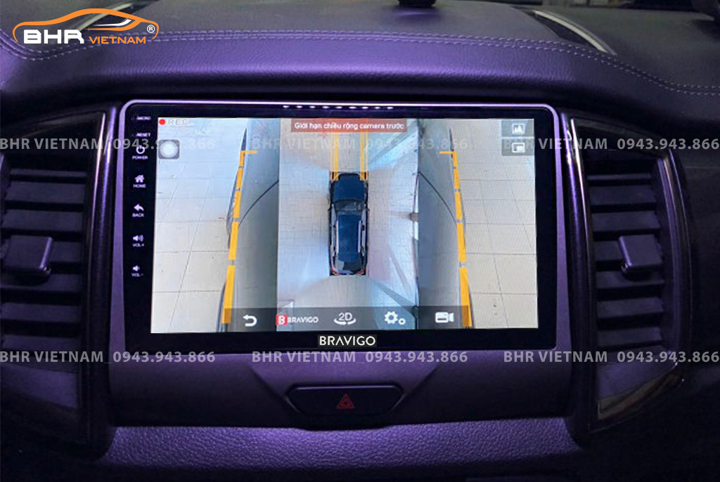 Hình ảnh quan sát 2 bên gương trên màn hình DVD Bravigo Ultimate Ford Everest 2016 - nay