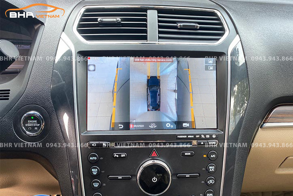 Hình ảnh quan sát 2 bên gương trên màn hình DVD Bravigo Ultimate Ford Explorer 2016 - nay