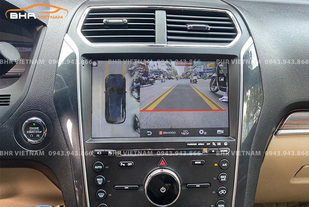 Hình ảnh quan sát camera trước màn hình DVD Bravigo Ultimate Ford Explorer 2016 - nay