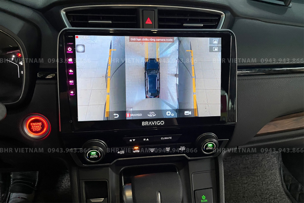 Hình ảnh quan sát 2 bên gương trên màn hình DVD Bravigo Ultimate Honda CRV 2018 - nay