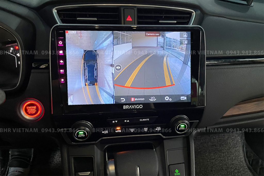Hình ảnh quan sát từ camera sau trên màn hình DVD Bravigo Ultimate Honda CRV 2018 - nay
