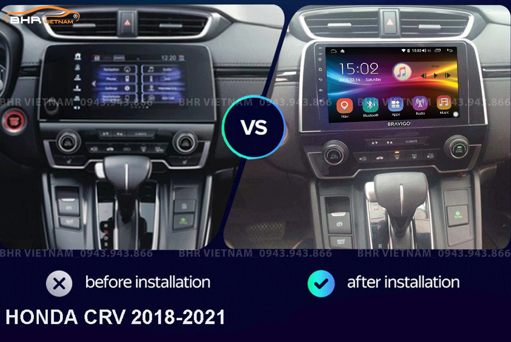Hình ảnh trước và sau khi lắp màn hình DVD Bravigo Ultimate Honda CRV 2018 - nay