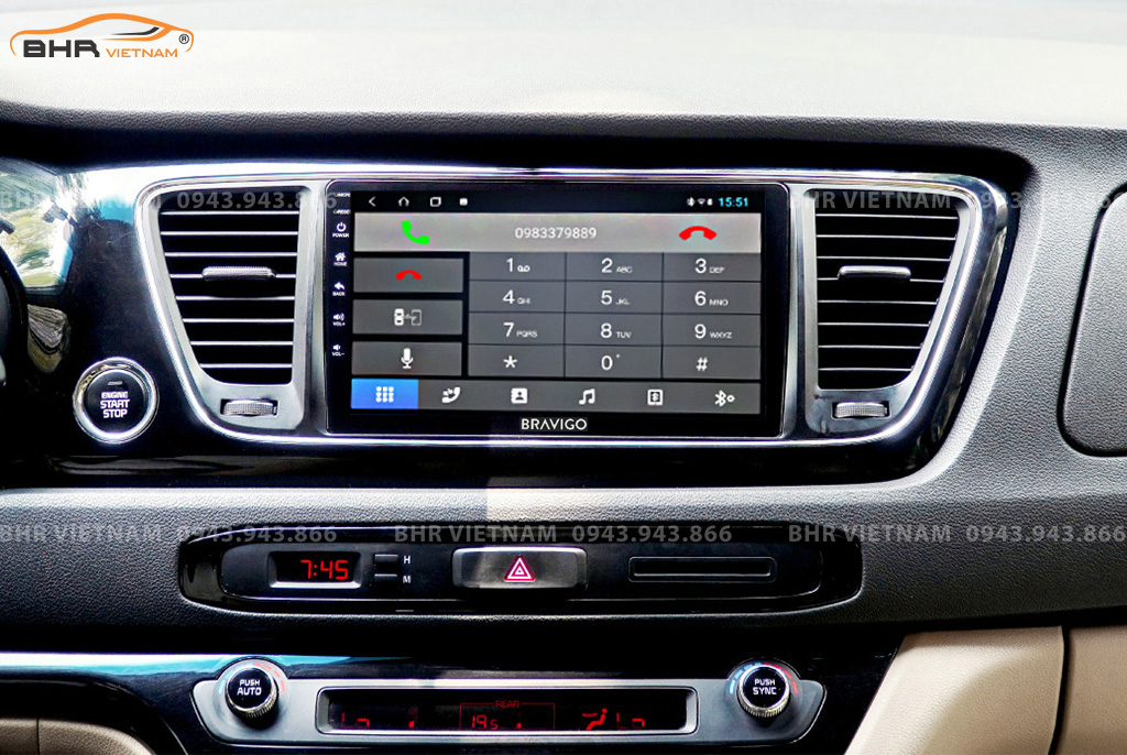 Kết nối điện thoại trên màn hình DVD Android Bravigo Ultimate Kia Sedona 2015 - nay