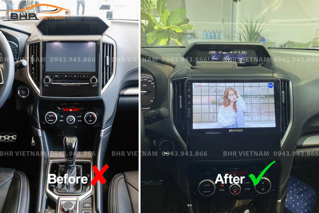 Hình ảnh trước và sau khi lắp màn hình DVD Bravigo Ultimate Subaru Forester 2020 - nay