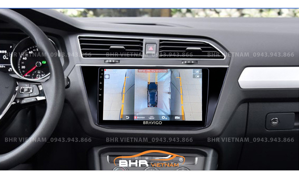 Hình ảnh quan sát 2 bên gương trên màn hình DVD Bravigo Ultimate Volkswagen Tiguan 2017 - nay