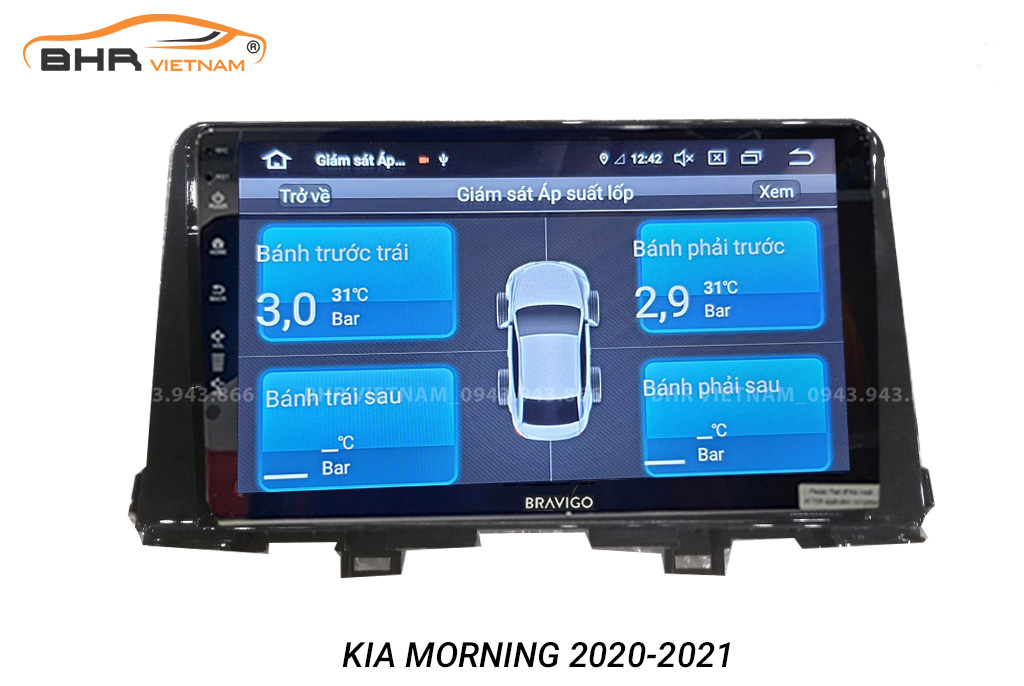 Hình ảnh quan sát cảm biến áp suất lốp Bravigo Ultimate Kia Morning 2021 - nay