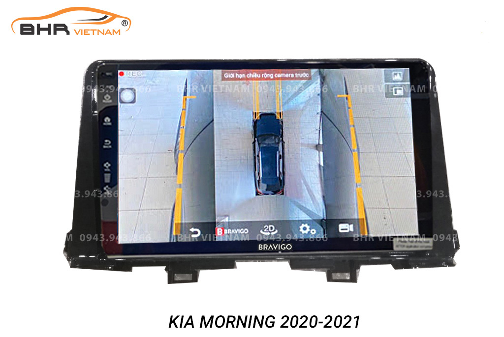 Hình ảnh quan sát 2 bên gương trên màn hình DVD Bravigo Ultimate Kia Morning 2021 - nay