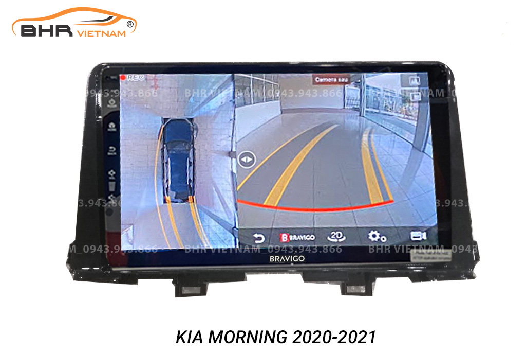 Hình ảnh quan sát từ camera sau trên màn hình DVD Bravigo Ultimate Kia Morning 2021 - nay