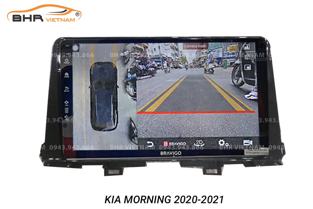 Hình ảnh quan sát camera trước màn hình DVD Bravigo Ultimate Kia Morning 2021 - nay