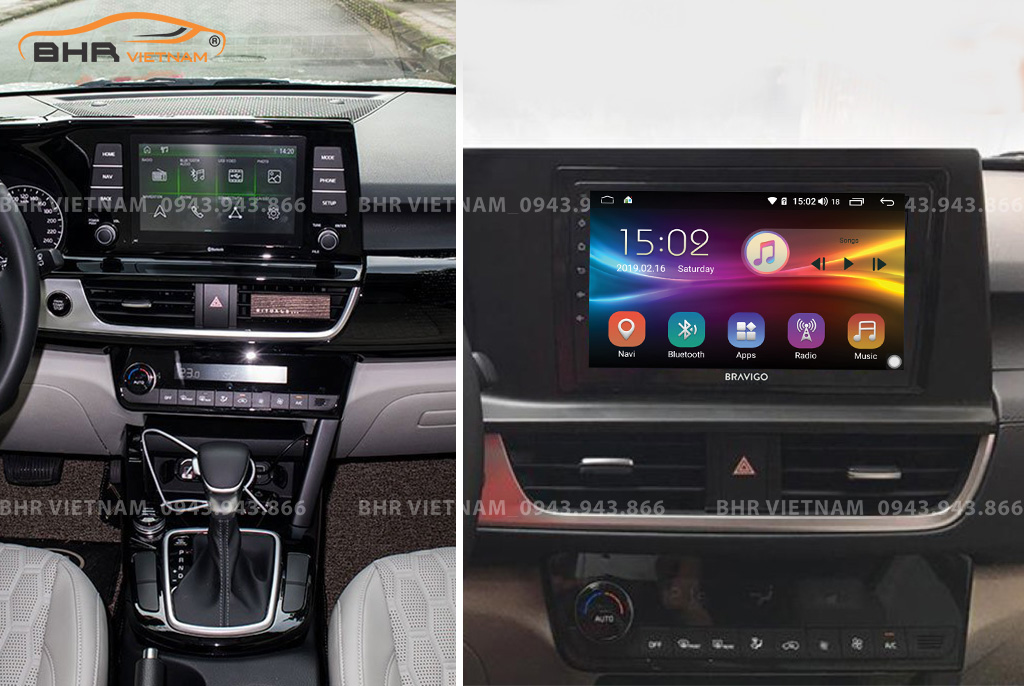 Hình ảnh trước và sau khi lắp màn hình DVD Bravigo Ultimate Kia Seltos 2020 - nay