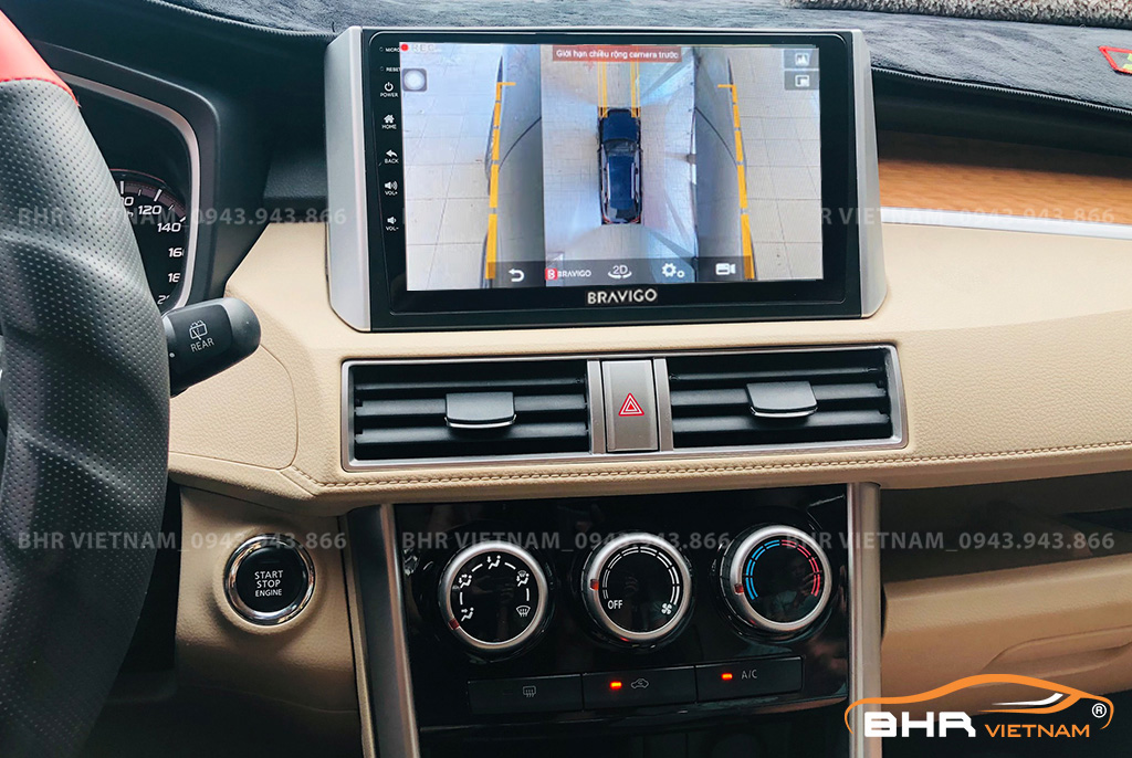 Hình ảnh quan sát 2 bên gương trên màn hình DVD Bravigo Ultimate Mitsubishi Xpander 2018 - nay
