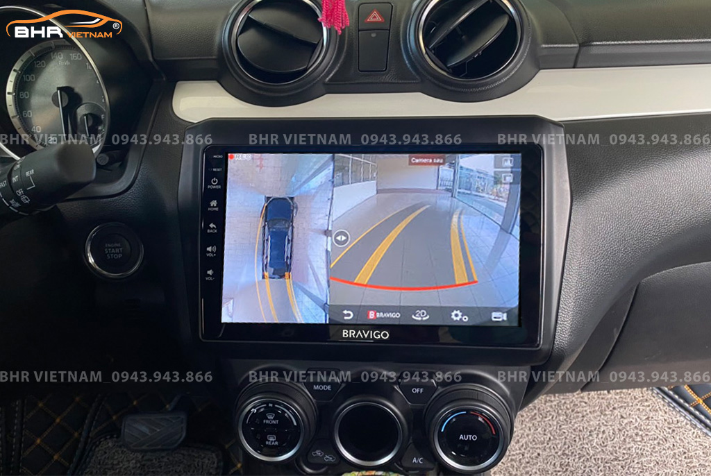 Hình ảnh quan sát từ camera sau trên màn hình DVD Bravigo Ultimate Suzuki Swift 2019 - nay
