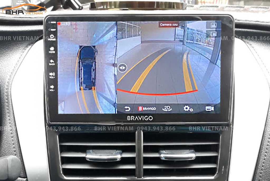 Hình ảnh quan sát từ camera sau trên màn hình DVD Bravigo Ultimate Toyota Yaris 2019 - nay