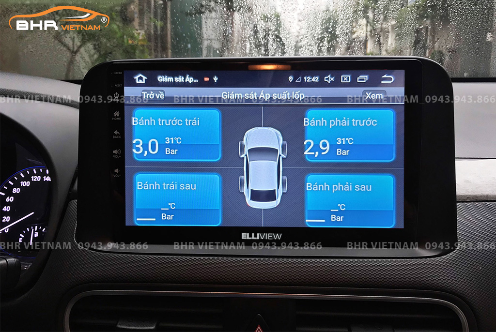 Hình ảnh quan sát cảm biến áp suất lốp Elliview S4 Basic Hyundai Kona 2018 - nay