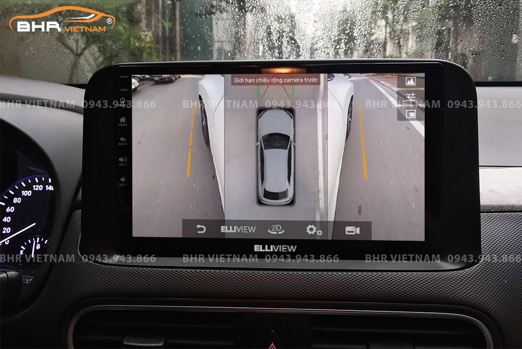 Hình ảnh quan sát 2 bên gương trên màn hình DVD Elliview S4 Basic Hyundai Kona 2018 - nay