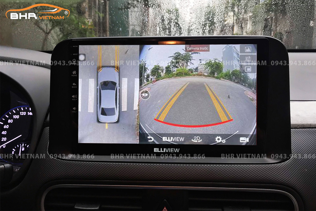 Hình ảnh quan sát camera trước màn hình DVD Elliview S4 Basic Hyundai Kona 2018 - nay