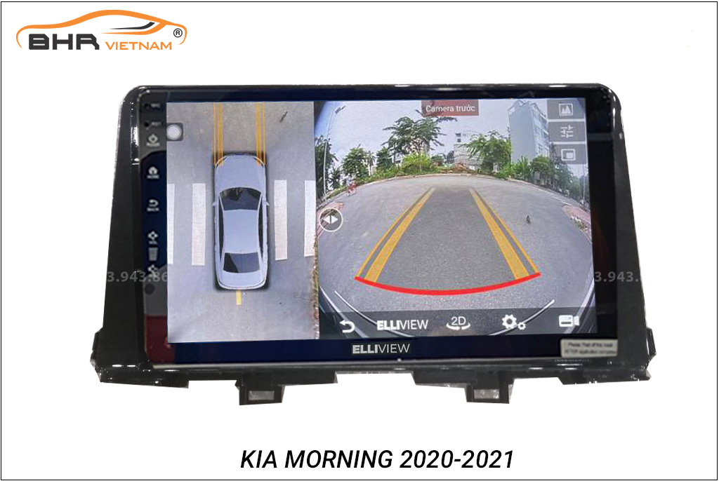 Hình ảnh quan sát camera trước màn hình DVD Elliview S4 Basic Kia Morning 2021 - nay