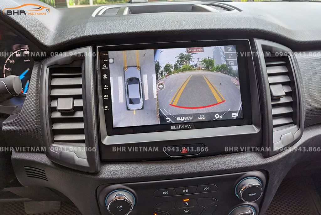 Hình ảnh quan sát camera trước màn hình DVD Elliview S4 Deluxe Ford Ranger 2012 - nay