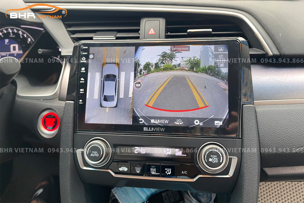 Hình ảnh quan sát camera trước màn hình DVD Elliview S4 Deluxe Honda Civic 2017 - nay