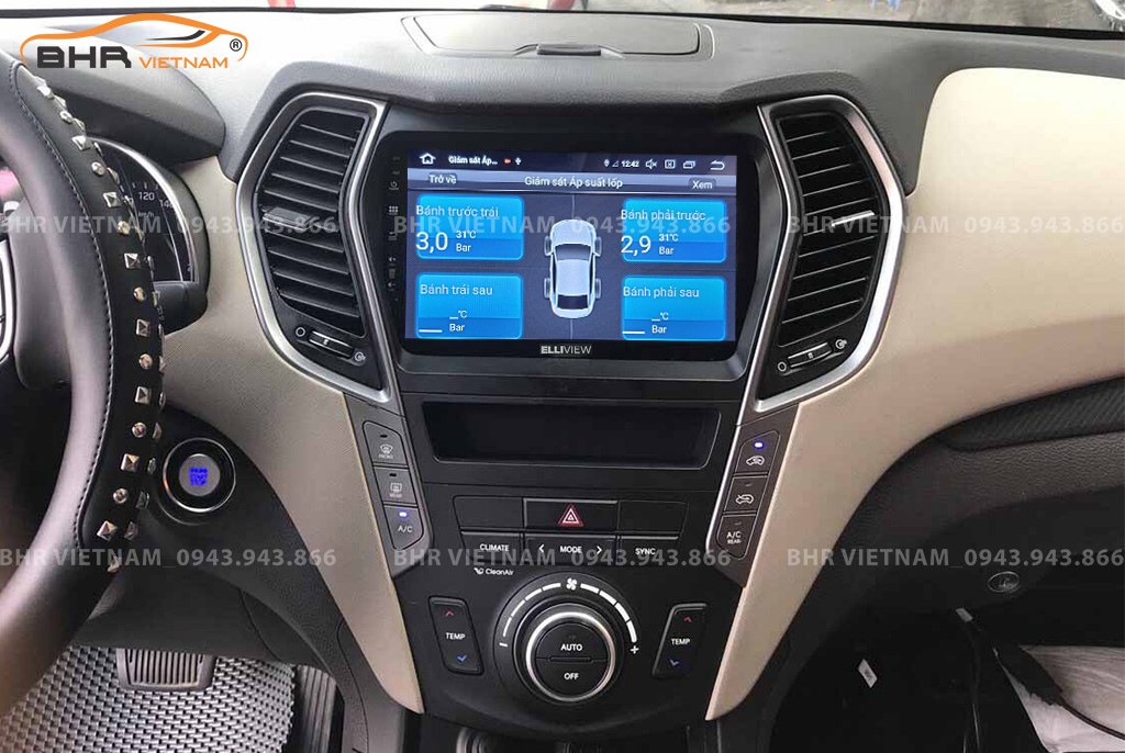 Hình ảnh quan sát cảm biến áp suất lốp Elliview S4 Deluxe Hyundai Santafe 2012 - 2018