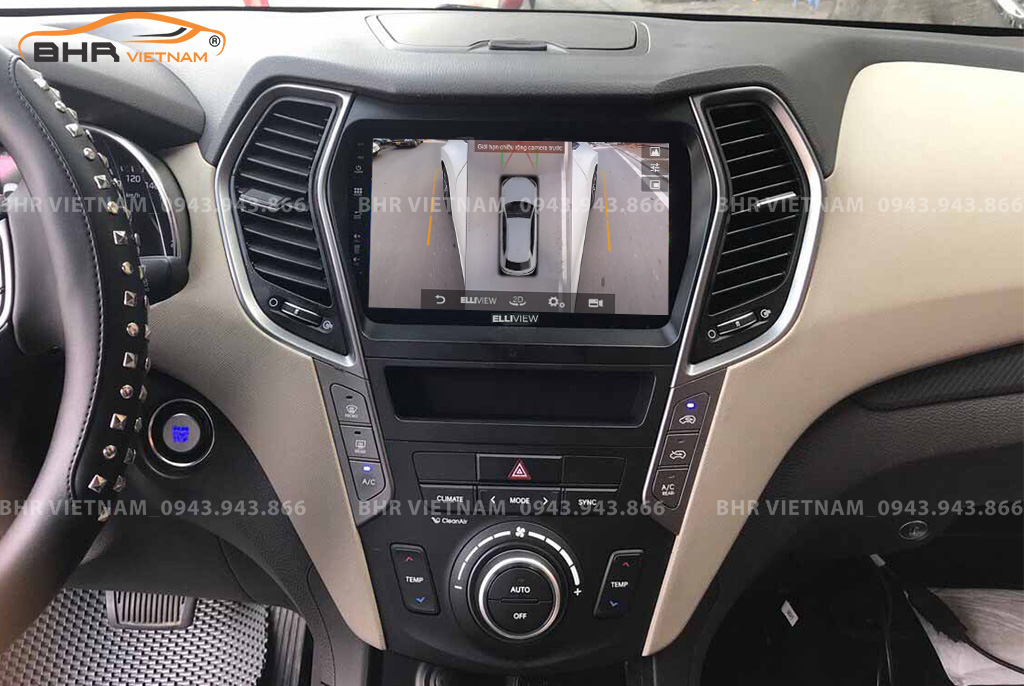 Hình ảnh quan sát 2 bên gương trên màn hình DVD Elliview S4 Deluxe Hyundai Santafe 2012 - 2018