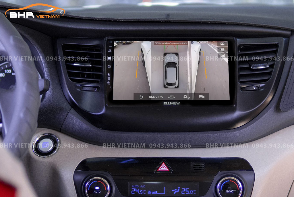 Hình ảnh quan sát 2 bên gương trên màn hình DVD Elliview S4 Deluxe Hyundai Tucson 2015 - 2018