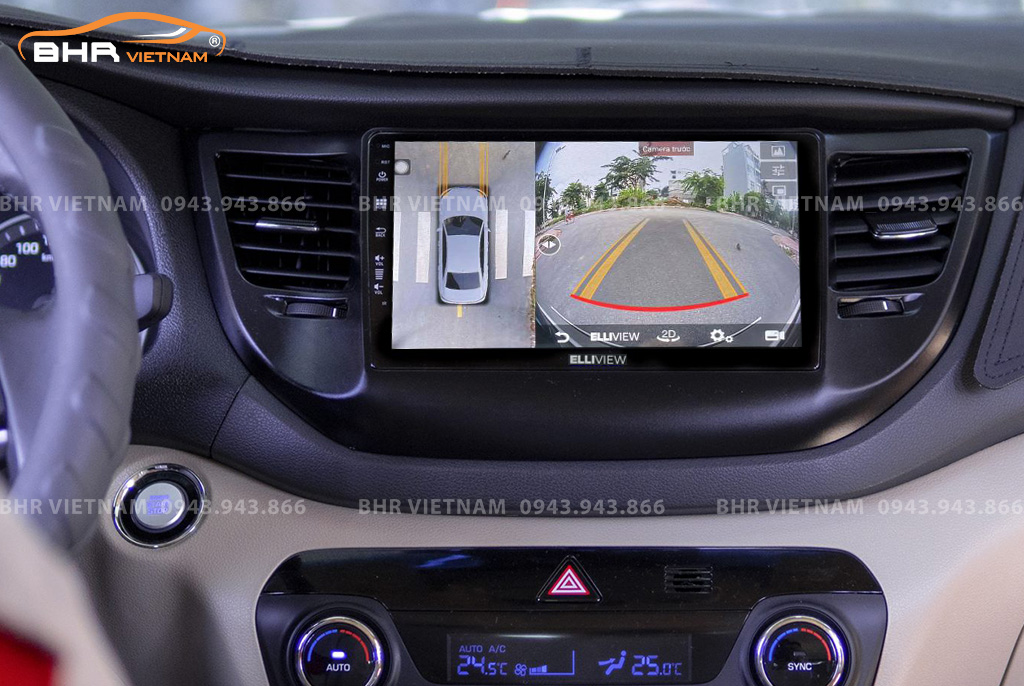 Hình ảnh quan sát camera trước màn hình DVD Elliview S4 Deluxe Hyundai Tucson 2015 - 2018