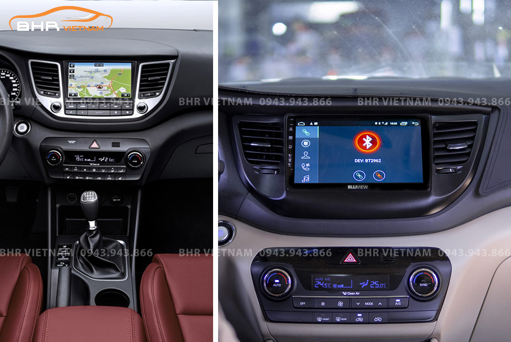 Hình ảnh trước và sau khi lắp màn hình DVD Elliview S4 Deluxe Hyundai Tucson 2015 - 2018