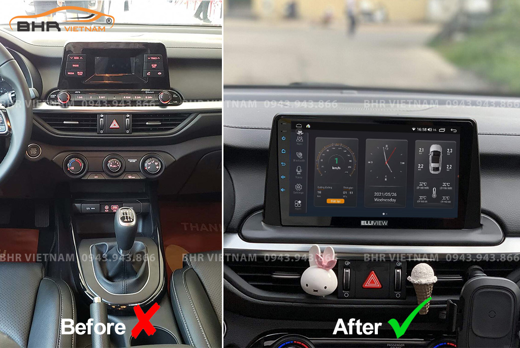 Hình ảnh trước và sau khi lắp màn hình DVD Elliview S4 Deluxe Kia Cerato 2019 - nay