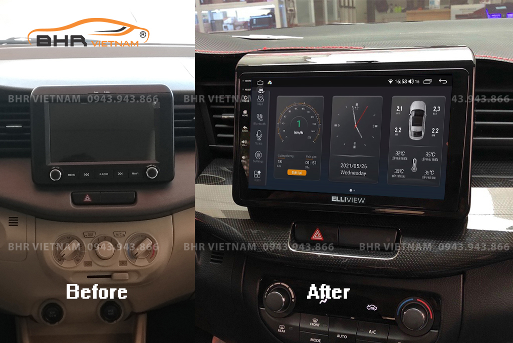Hình ảnh trước và sau khi lắp màn hình DVD Elliview S4 Deluxe Suzuki XL7 2019 - nay