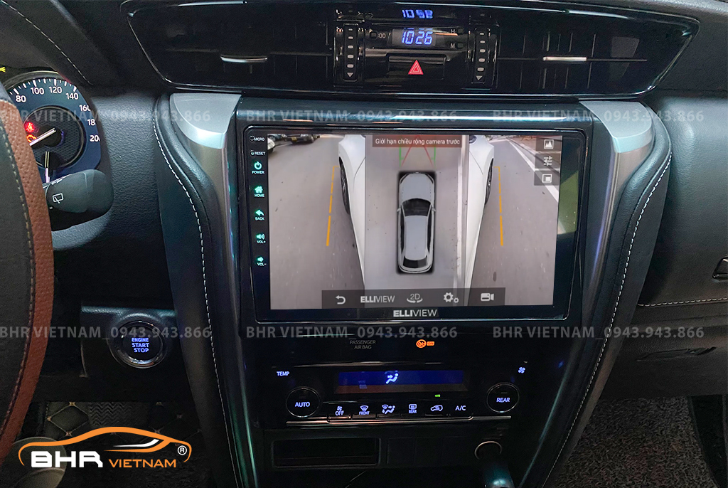 Hình ảnh quan sát 2 bên gương trên màn hình DVD Elliview S4 Deluxe Toyota Fortuner 2017 - nay