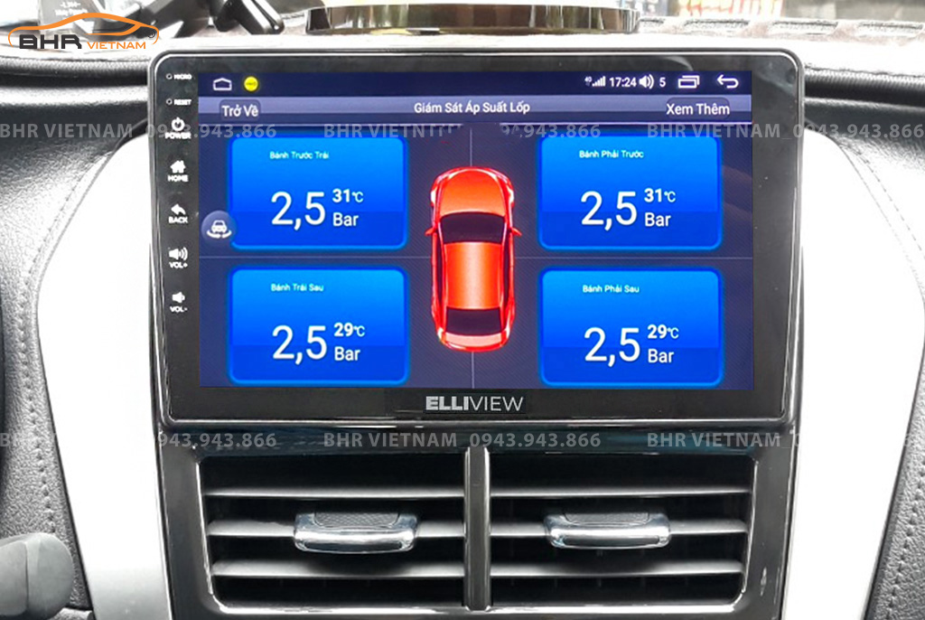 Hình ảnh quan sát cảm biến áp suất lốp Elliview S4 Deluxe Toyota Yaris 2019 - nay