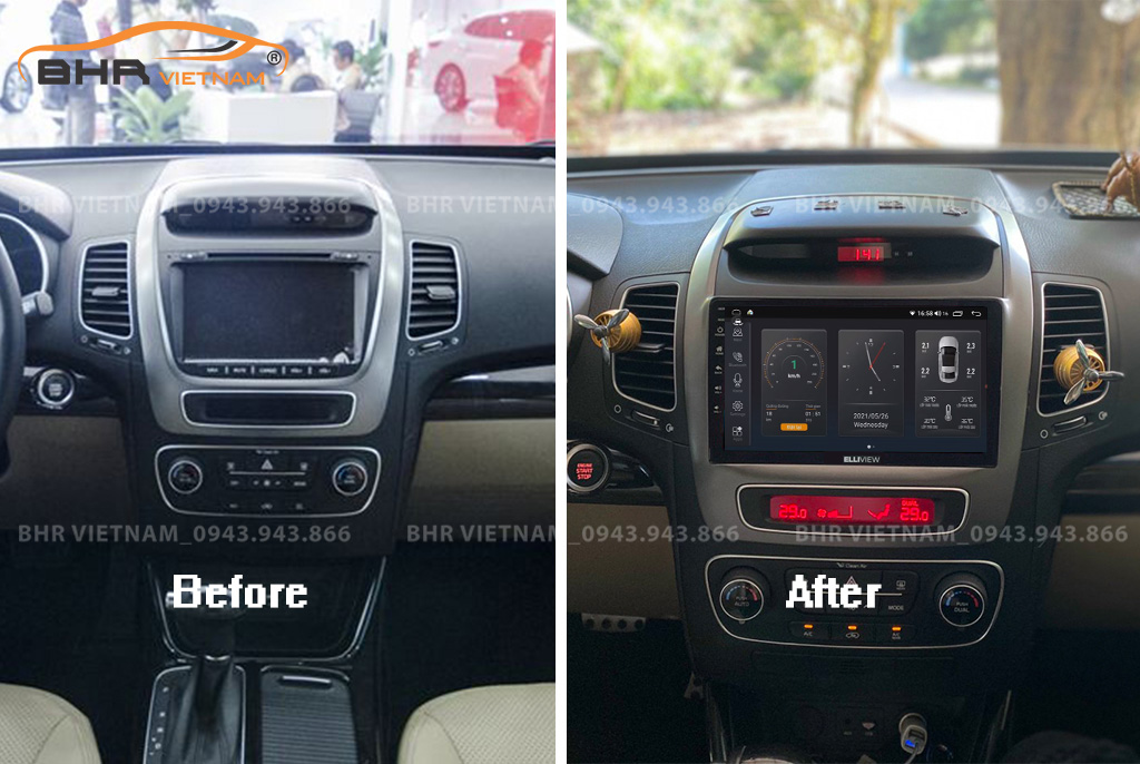 Hình ảnh trước và sau khi lắp màn hình DVD Elliview S4 Luxury Kia Sorento 2014 - 2020