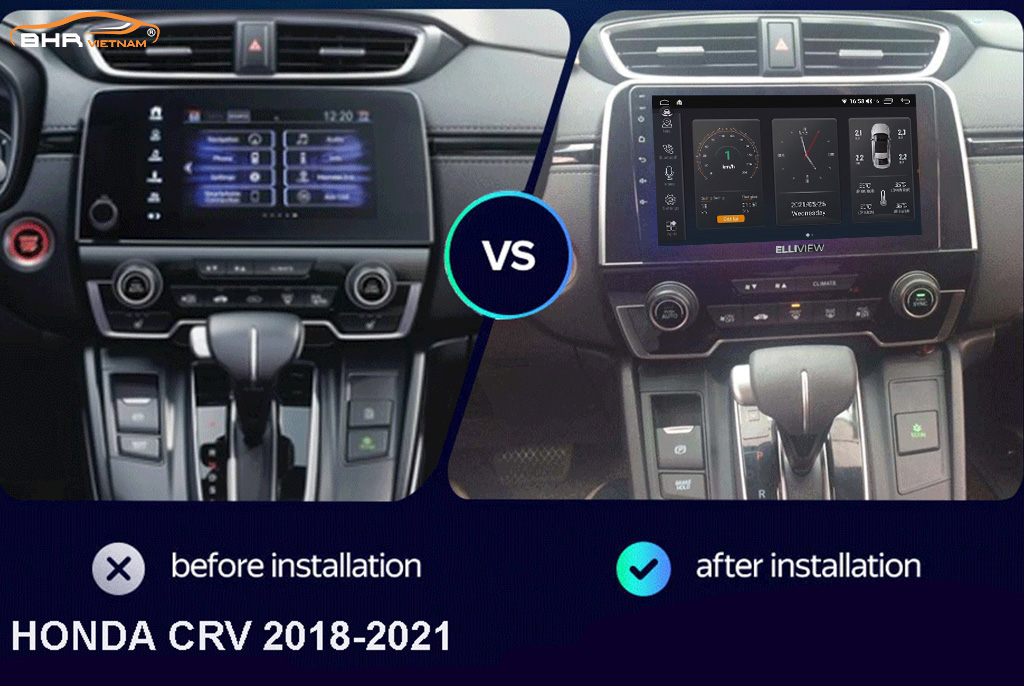 Hình ảnh trước và sau khi lắp màn hình DVD Elliview S4 Premium Honda CRV 2018 - nay