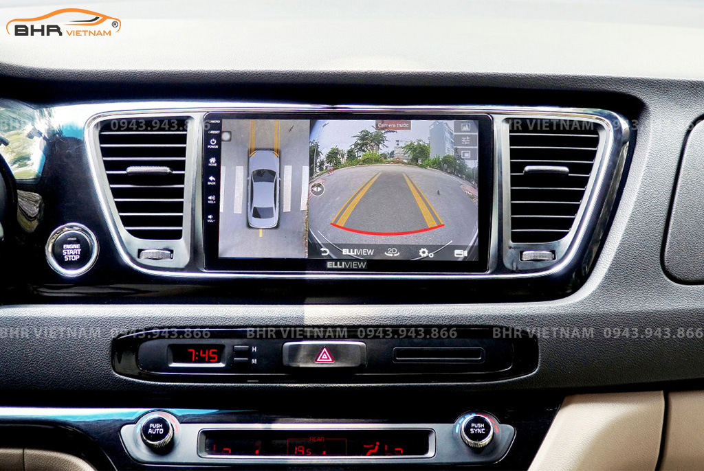Hình ảnh quan sát camera trước màn hình DVD Elliview S4 Premium Kia Sedona 2015 - nay