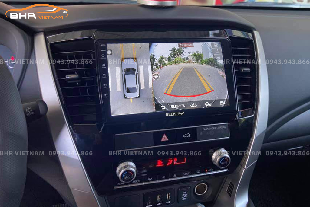 Hình ảnh quan sát camera trước màn hình DVD Elliview S4 Premium Mitsubishi Pajero Sport 2018 - nay