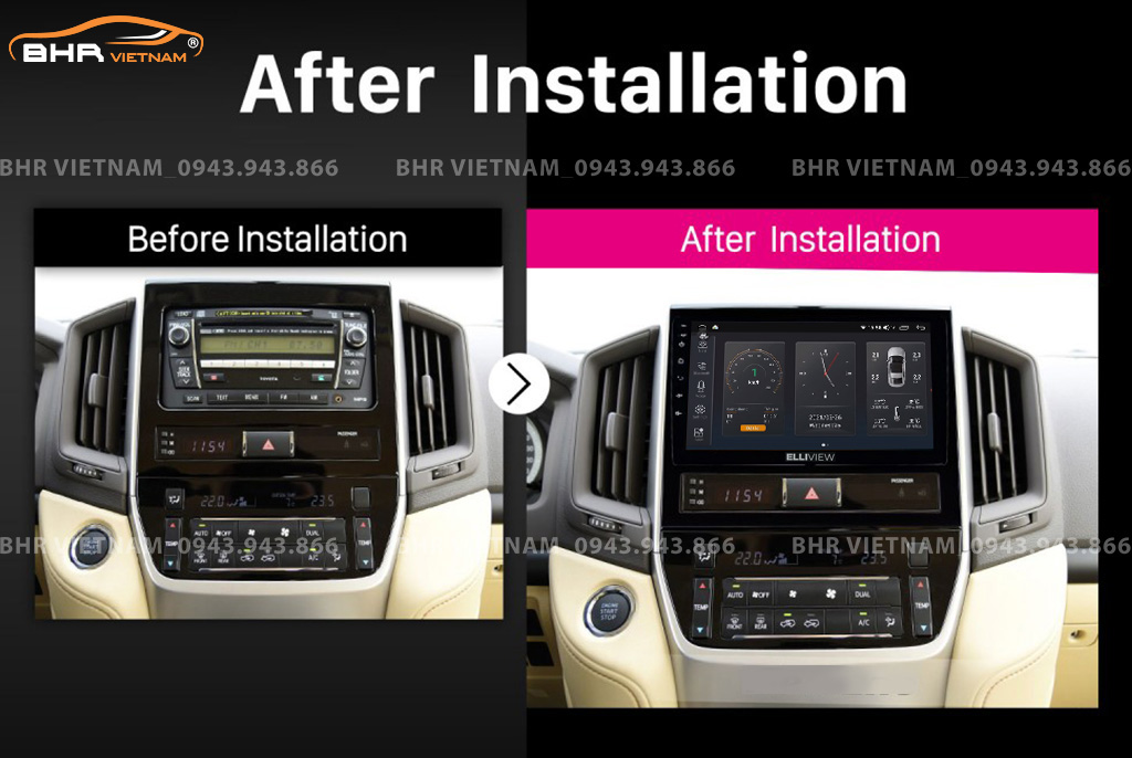 Hình ảnh trước và sau khi lắp màn hình DVD Elliview S4 Premium Toyota Land Cruiser 2016 - 2020