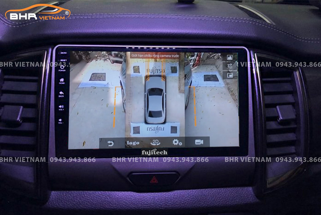 Hình ảnh quan sát 2 bên gương trên màn hình DVD Fujitech 360 Ford Everest 2016 - nay