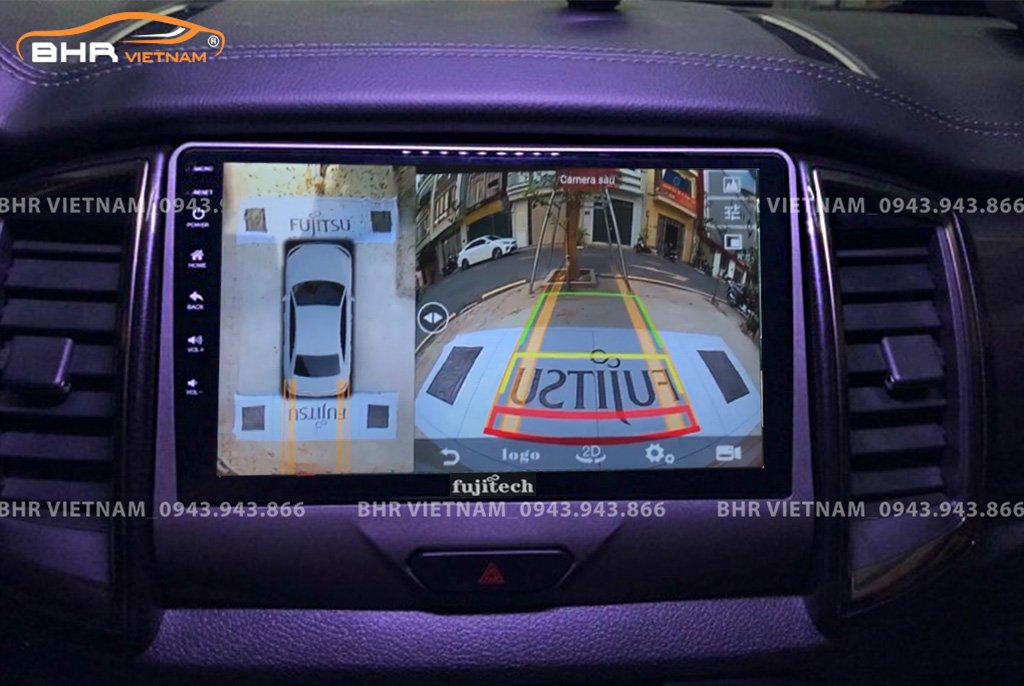 Hình ảnh quan sát từ camera sau trên màn hình DVD Fujitech 360 Ford Everest 2016 - nay