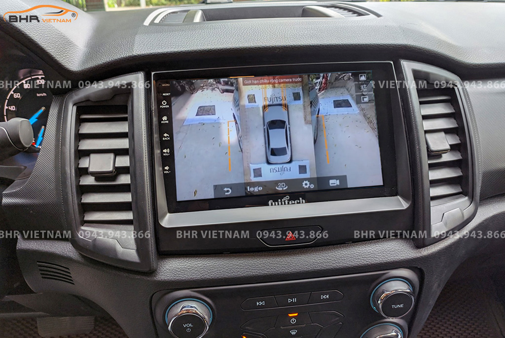 Hình ảnh quan sát 2 bên gương trên màn hình DVD Fujitech 360 Ford Everest 2016 - nay