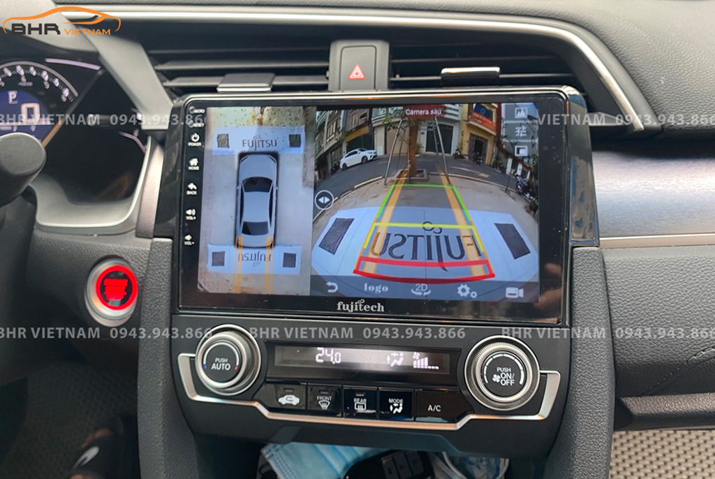 Hình ảnh quan sát từ camera sau trên màn hình DVD Fujitech 360 Honda Civic 2017 - nay
