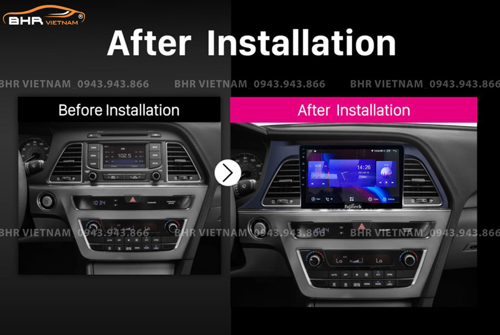 Hình ảnh trước và sau khi lắp Màn hình Android Fujitech 360 Hyundai Sonata 2017 - 2020