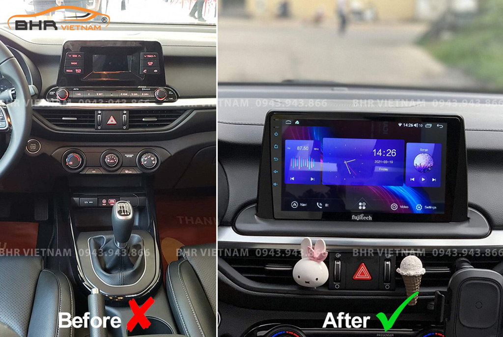 Hình ảnh trước và sau khi lắp Màn hình Android Fujitech 360 Kia Cerato 2019 - nay