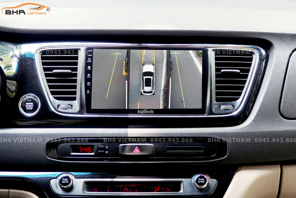 Hình ảnh quan sát 2 bên gương trên màn hình DVD Fujitech 360 Kia Sedona 2015 - nay
