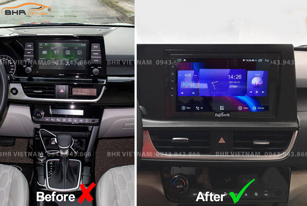 Hình ảnh trước và sau khi lắp Màn hình Android Fujitech 360 Kia Seltos 2020 - nay