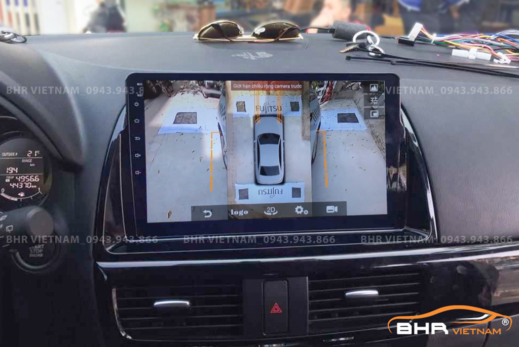 Hình ảnh quan sát 2 bên gương trên màn hình DVD Fujitech 360 Mazda CX5 2013 - 2016