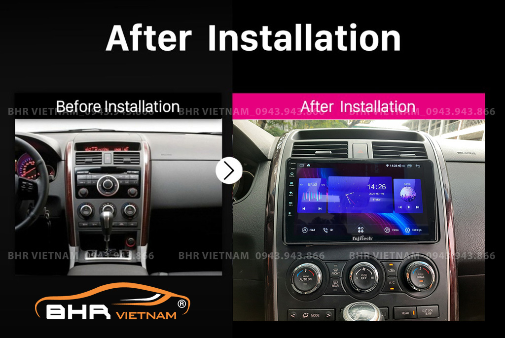 Hình ảnh trước và sau khi lắp Màn hình Android Fujitech 360 Mazda CX9 2006 - 2016