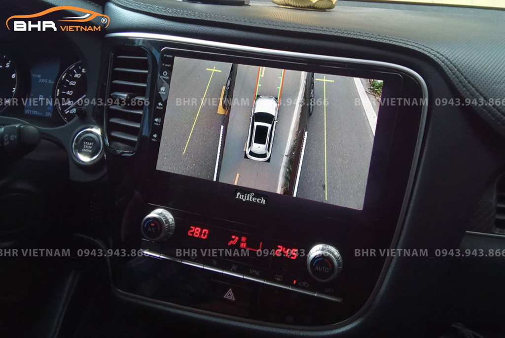 Hình ảnh quan sát 2 bên gương trên màn hình DVD Fujitech 360 Mitsubishi Outlander 2020 - nay
